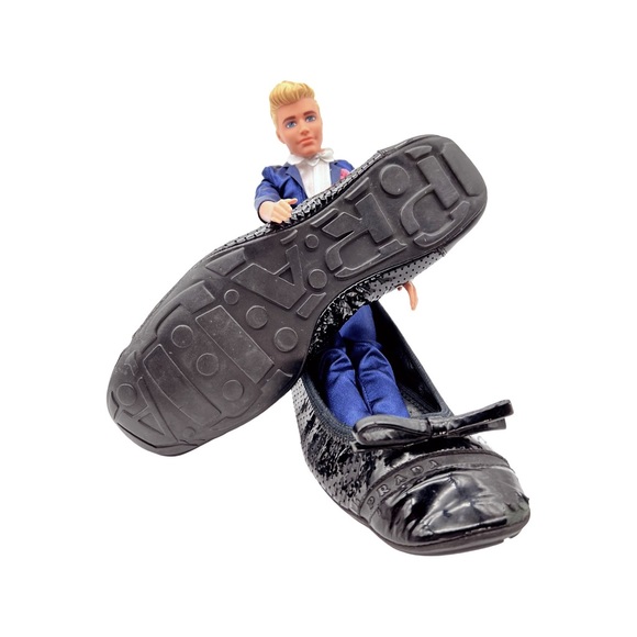 Prada | Black Patent Leather Ballet Flats w/ Logo Soles | Size 37 - Picture 6 of 10